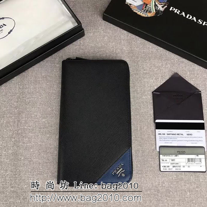 PRADA普拉達 專櫃最新款式 頂級原單十字紋牛皮 男士大號單拉鏈錢包 2ML188 DD1325